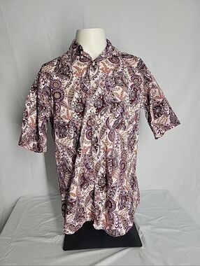 Men's British Khaki Short-Sleeve Paisley Button-Down Shirt